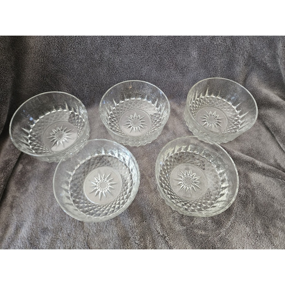 5 Vintage Mcm Arcoroc France Diamond Starburst Clear Glass 5" Candy Trinket Bowl